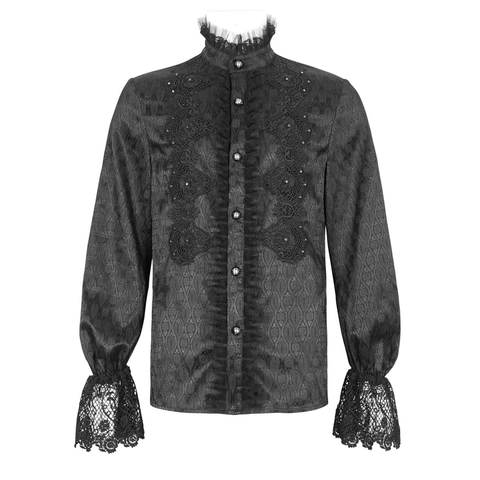 Regal Noir - Men's Victorian Lace-Trimmed Shirt.