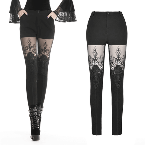 Stylish Black Pants with Intricate Lace Patterns.
