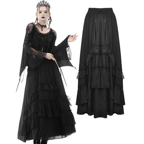 Steampunk High-Low: Black Lace Ruffle Skirt for Dark Romance.