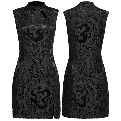 Exquisite Oriental Dragon Design Velvet Mini Dress.