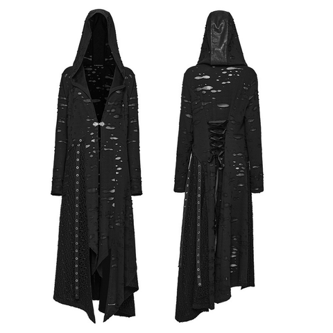 Asymmetric Coat with Gothic Hooded Design.
