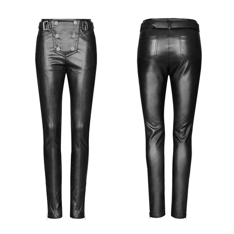 Military Uniform Buckle Skinny Faux Leather Trousers.