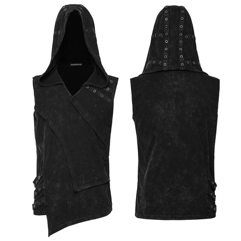 Punk Hooded Vest with Distressed Detailing and Eyelets.