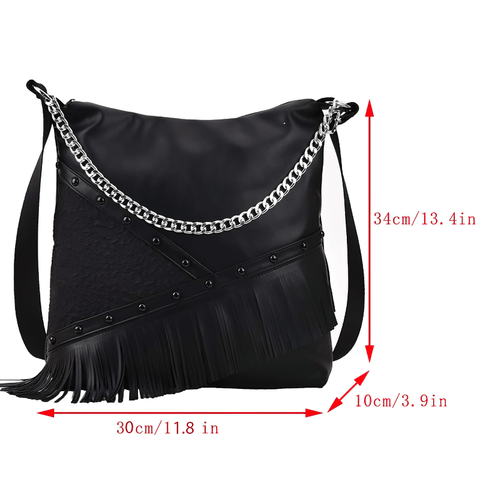 Punk Meets Posh - Women's Tassel Single-Shoulder Bag With Chain.