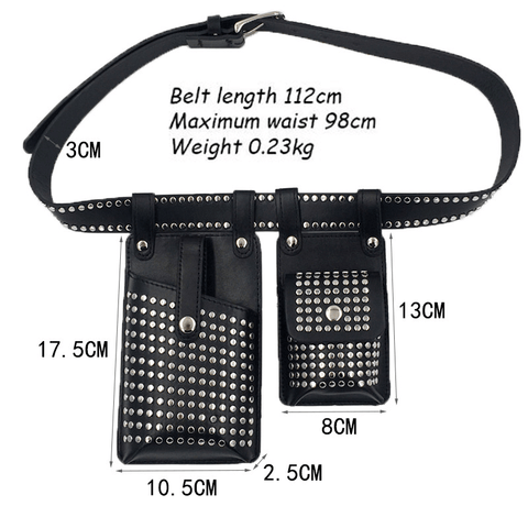 Punk Meets Fashion - Women's Riveted Double Waist Bag.