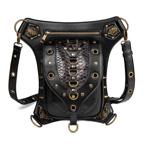 Steampunk Meets Motorcycle - Unisex Riveted Crossbody Bag.