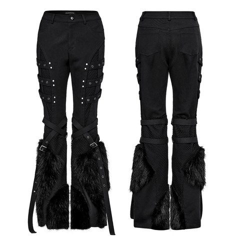 Urban Punk Straight Pants with Faux Fur Detail