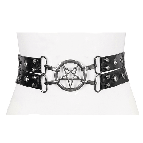 Waistband with Faux Layer Leather Belt Pentagram Double