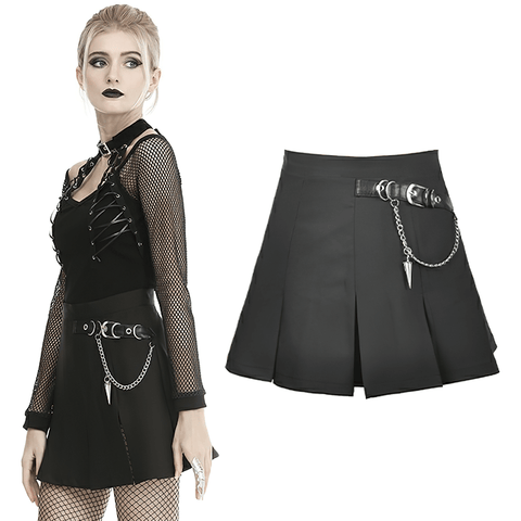 Elevate Your Edge: Black Pleated Mini Skirt with Chain.