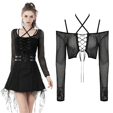Sheer Black Mesh Top - Edgy Punk Style with Long Sleeves.