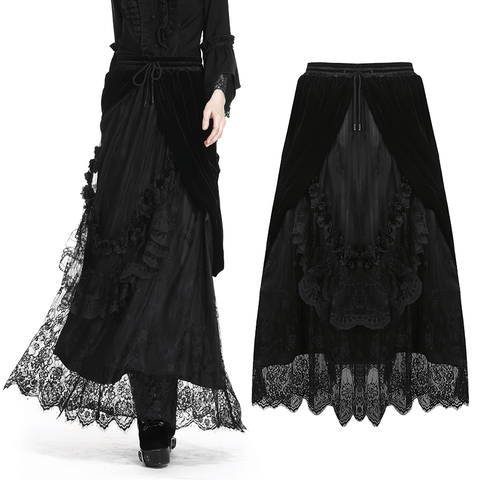 Flowy Black Lace Maxi Skirt for Dark and Romantic Style.