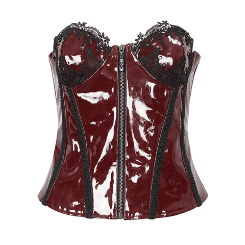 Gothic Elegance - Women's Wine Red PU Leather Corset.