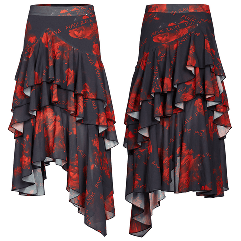 Punk Rave Alert with Floral High-Low Chiffon Skirt.