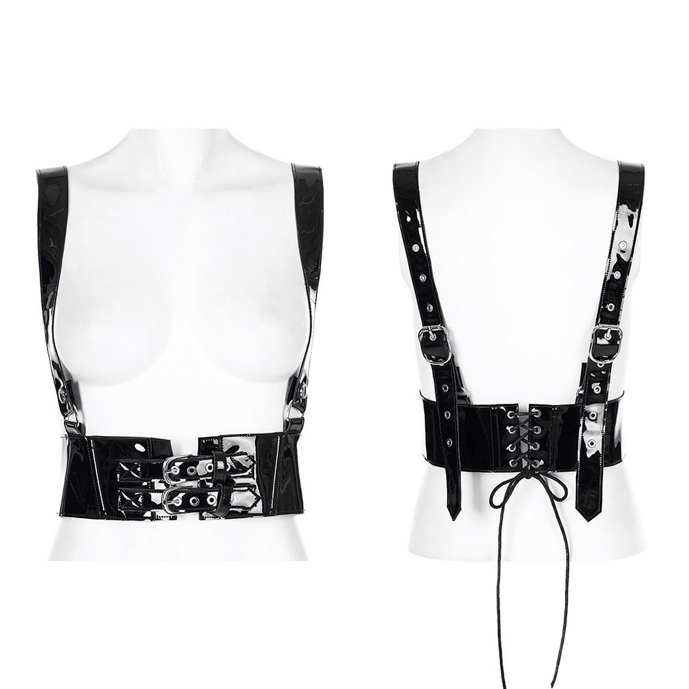 Punk PU Strap and Glossy Belt with Buckle Details.