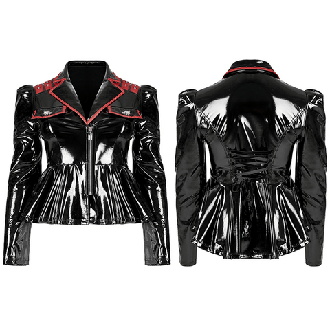 Sexy Black Gothic PVC Jacket: Fierce Patent and Crimson.