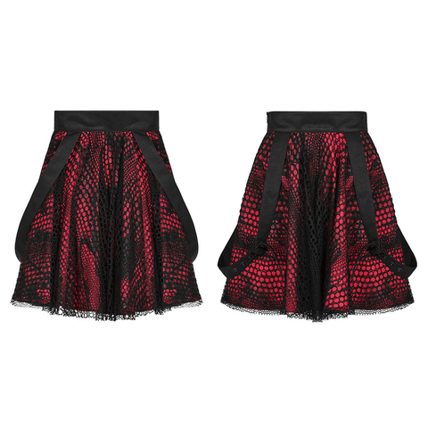 Double-layer Red and Black Gothic Lace Skater Skirt.