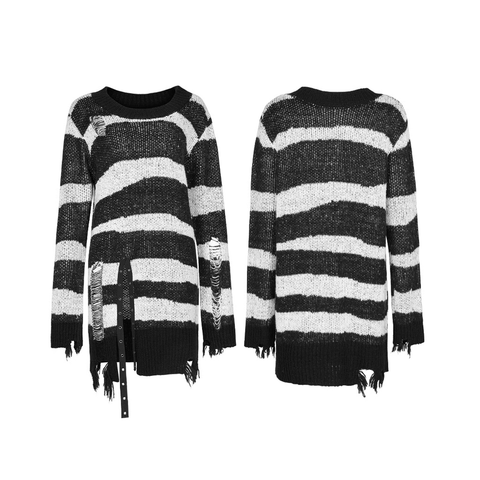 Distressed Gothic Pullover Sweater - Striped Style.