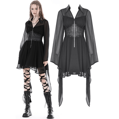 Elegant Dark Fashion: A-Line Dress with Corset Styling.