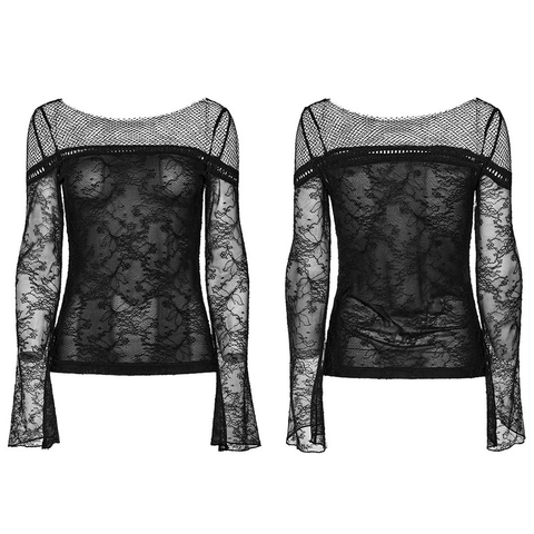 Gothic Elegant Lace Mesh Top with Flared Sleeves.