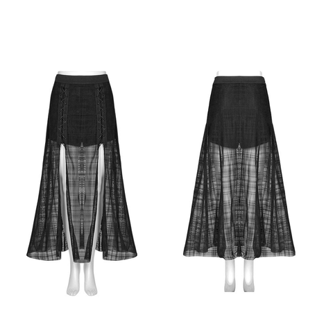 "Mystery Story" Series: Black Lace-Up Asymmetrical Mesh Skirt.