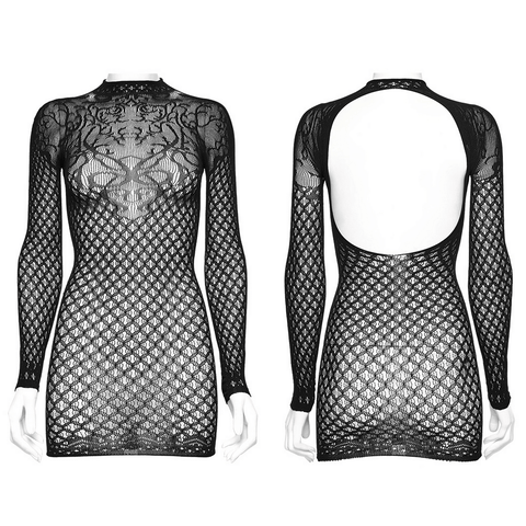 Victorian Gothic Full Sleeve Knitted Mesh Dress.