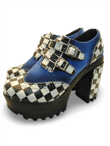 Alternative Checkered Heels with Triple Buckle Straps.