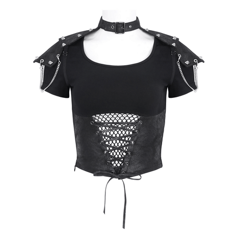 Edgy Short Sleeves Crop Top with Shoulder Accents.