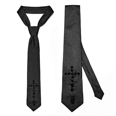 Elevate Your Gothic Look with Black Paisley Cross Tie.