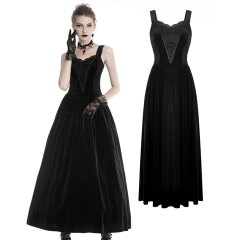 Show-Stopping Black Velvet Dress with Alluring Lace Accents.