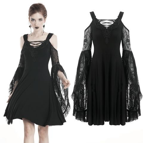 Dark Romance: Gothic Dress with Dramatic Lace Sleeves.