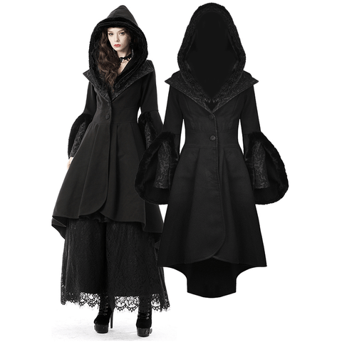 Stunning Black Coat with Hood and Flared Sleeves for Women.