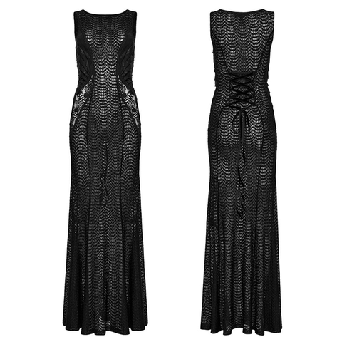 Dark Romance Gothic Dress with Lace-Up Back and Mesh Details.