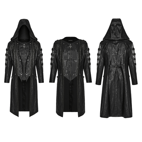 Punk Distressed Hooded Hollow Long Coat / Gothic Style. 