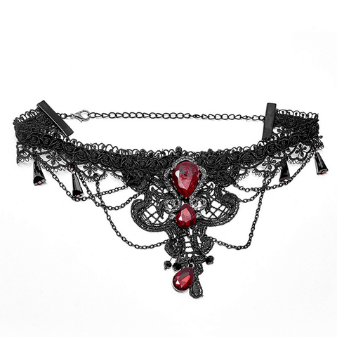 Female Unique Gemstone Adorned Goth Gem Necklace.