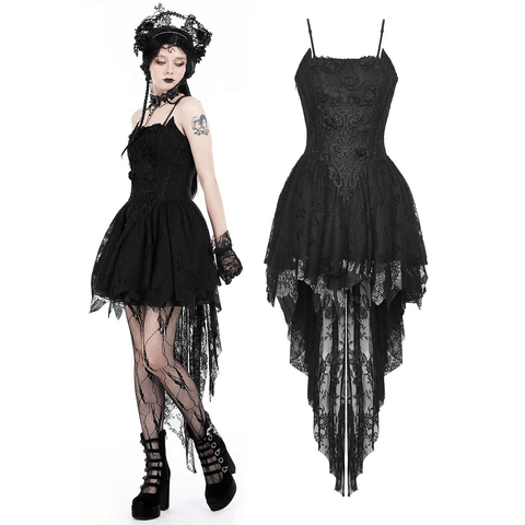 Gothic Black Straps Detail Lace Party Dress for Women.