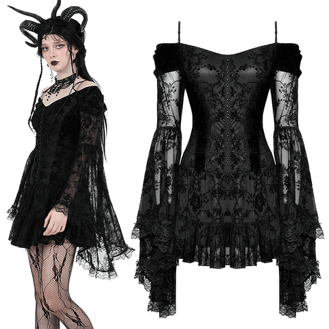 legant Black Lace Gothic Mini Dress.