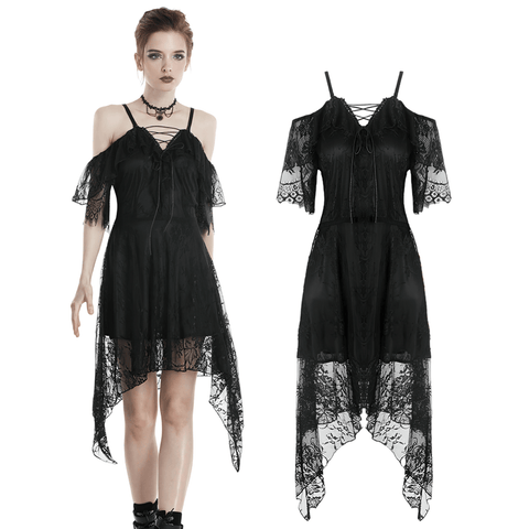 Unleash the Darkness: Alluring Black Lace Dress for Edgy Nights.