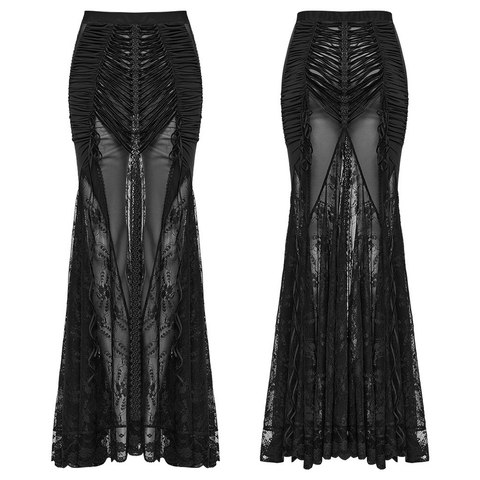 Gothic Long Skirt - Black Lace See-Through Design.