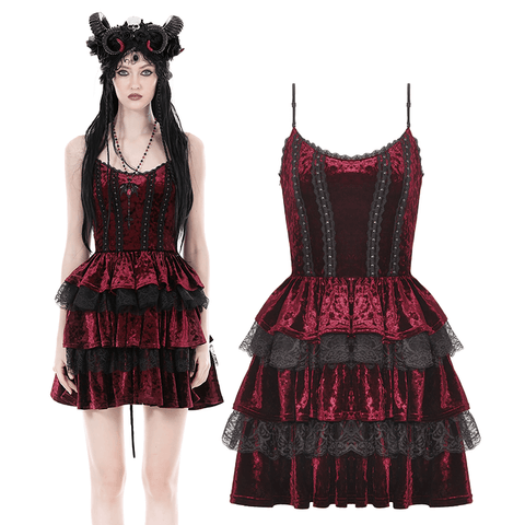 Vintage-Inspired Red Velvet Corset Dress.