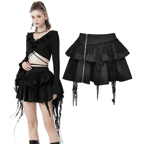 Alternative Fashion Skirt with Lace and Ruffle Details.