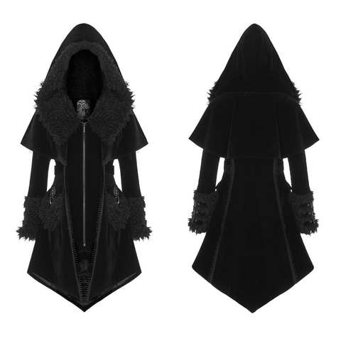 Gothic Fake Two Cloaks with Velvet And Faux Fur Detail.