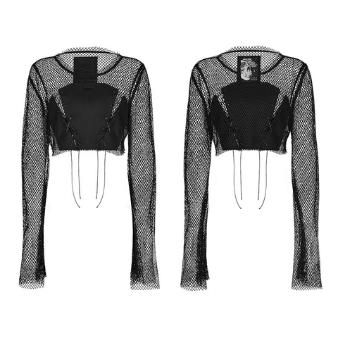 Edgy Gothic Mesh and Front-Laced Punk Crop Top.