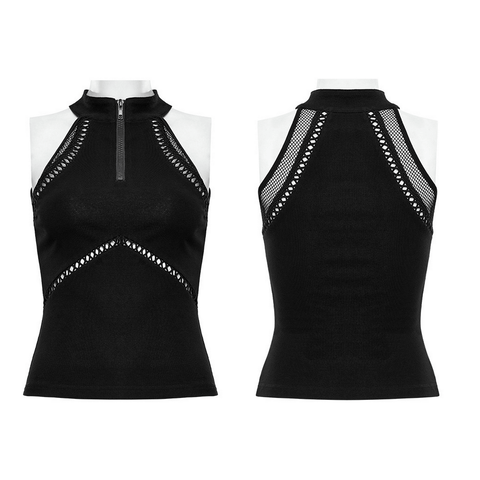 Punk Daily Tank Top: Black Halter Mesh Top with Edgy Vibes. 