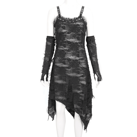Alluring Women's Ripped Dress with Dramatic Gloves.