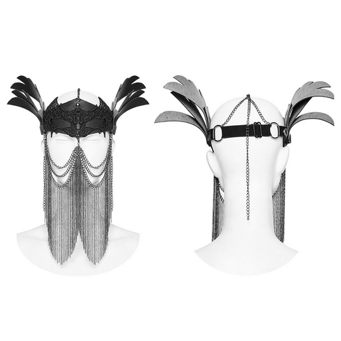 Punk Chain Mask With Bat Lace And Winged Design.