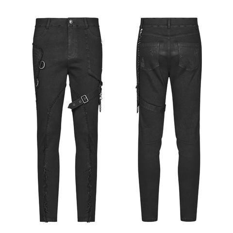Edgy Black Punk Trousers with Chains and Zips.