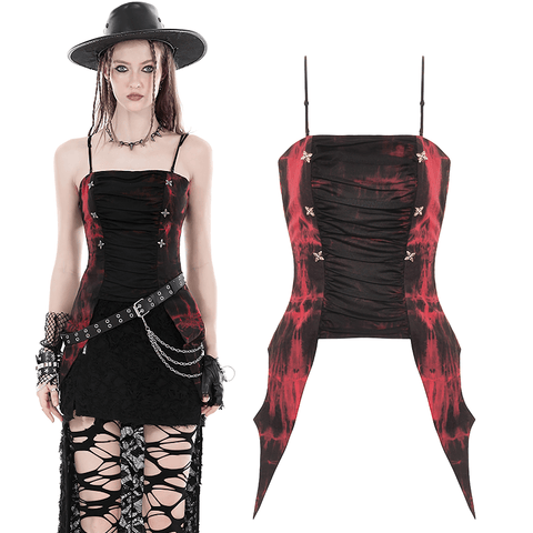 Fiery Fashion: Red and Black Frill Corset Top for Edgy Style.