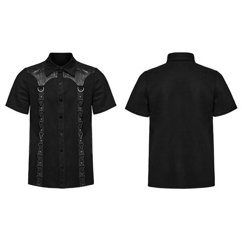 Black Rivet and Strap Detail Short-Sleeve Shirt for Men.