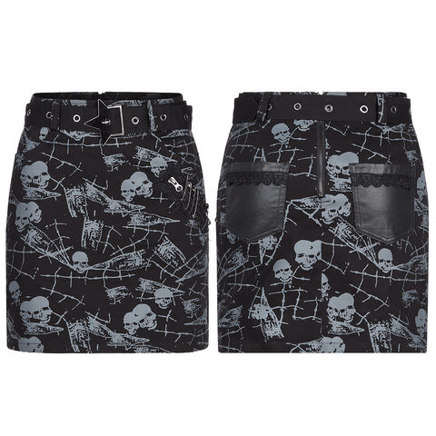 Edgy Goth Skull-Patterned Skirt.