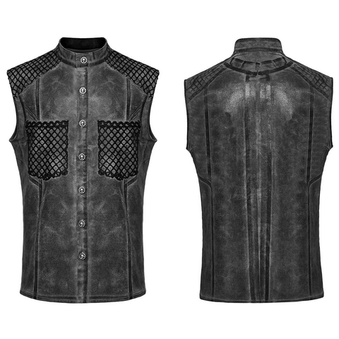 Gothic Style Shirt with Mesh Pockets and Button Closure.